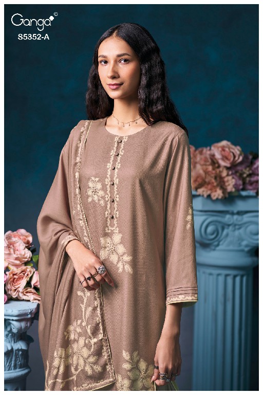 GANGA CAVELIA S5352 WHOLESALE PURE WOOL PASHMINA WINTER WEAR UNSTITCH SALWAR SUITS EXPORTER