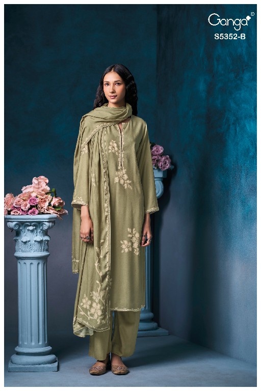 GANGA CAVELIA S5352 WHOLESALE PURE WOOL PASHMINA WINTER WEAR UNSTITCH SALWAR SUITS EXPORTER