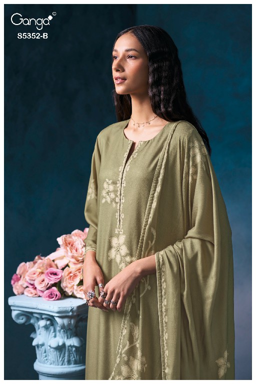 GANGA CAVELIA S5352 WHOLESALE PURE WOOL PASHMINA WINTER WEAR UNSTITCH SALWAR SUITS EXPORTER