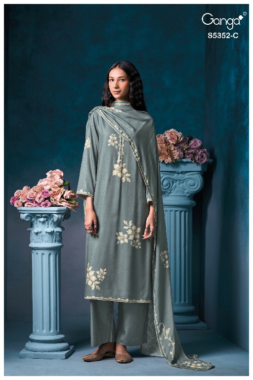 GANGA CAVELIA S5352 WHOLESALE PURE WOOL PASHMINA WINTER WEAR UNSTITCH SALWAR SUITS EXPORTER