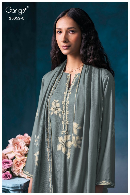 GANGA CAVELIA S5352 WHOLESALE PURE WOOL PASHMINA WINTER WEAR UNSTITCH SALWAR SUITS EXPORTER
