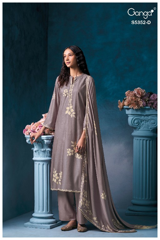 GANGA CAVELIA S5352 WHOLESALE PURE WOOL PASHMINA WINTER WEAR UNSTITCH SALWAR SUITS EXPORTER