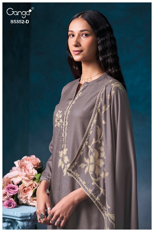 GANGA CAVELIA S5352 WHOLESALE PURE WOOL PASHMINA WINTER WEAR UNSTITCH SALWAR SUITS EXPORTER