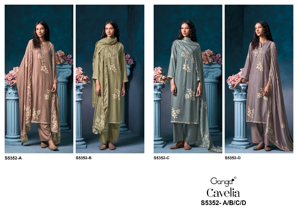 GANGA CAVELIA S5352 WHOLESALE PURE WOOL PASHMINA WINTER WEAR UNSTITCH SALWAR SUITS EXPORTER