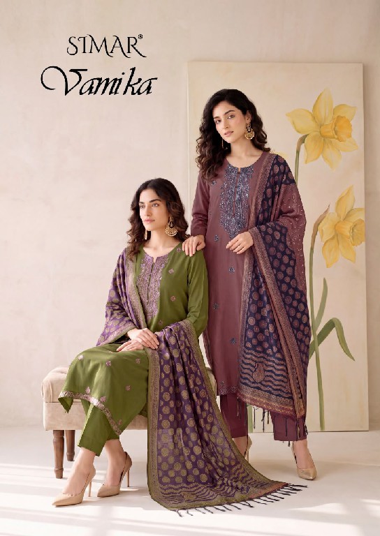 GLOSSY SIMAR VAMIKA WHOLESALE VISCOSE PASHMINA WINTER SPECIAL UNSTITCH SALWAR SUITS SUPPLIER