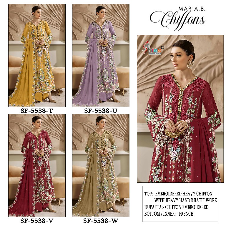 SHREE FABS D.NO 5538T TO 5538W WHOLESALE FOX GEORGETTE PAKISTANI POPULAR DESIGN UNSTITCH SALWAR SUITS FOR EXPORT
