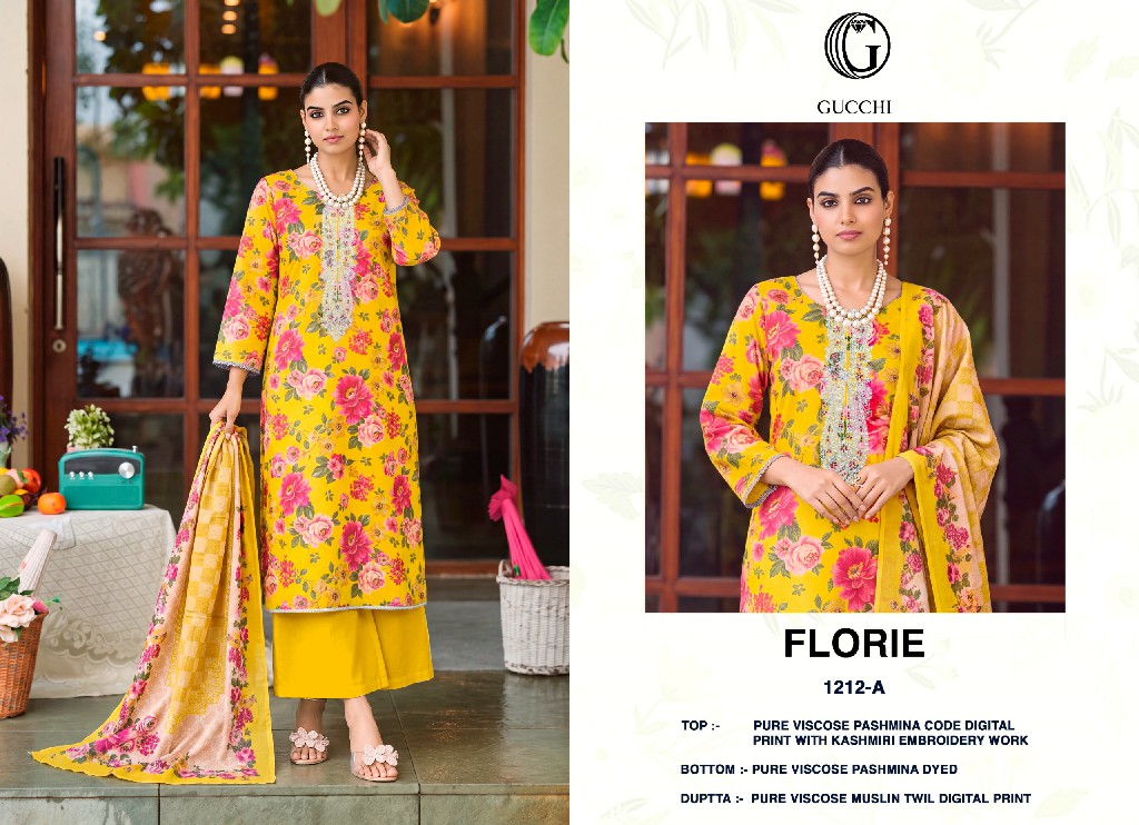 GUCCHI FLORIE D.NO 1212 WHOLESALE VISCOSE PASHMINA WINTER SPECIAL UNSTITCH SALWAR SUITS EXPORTER