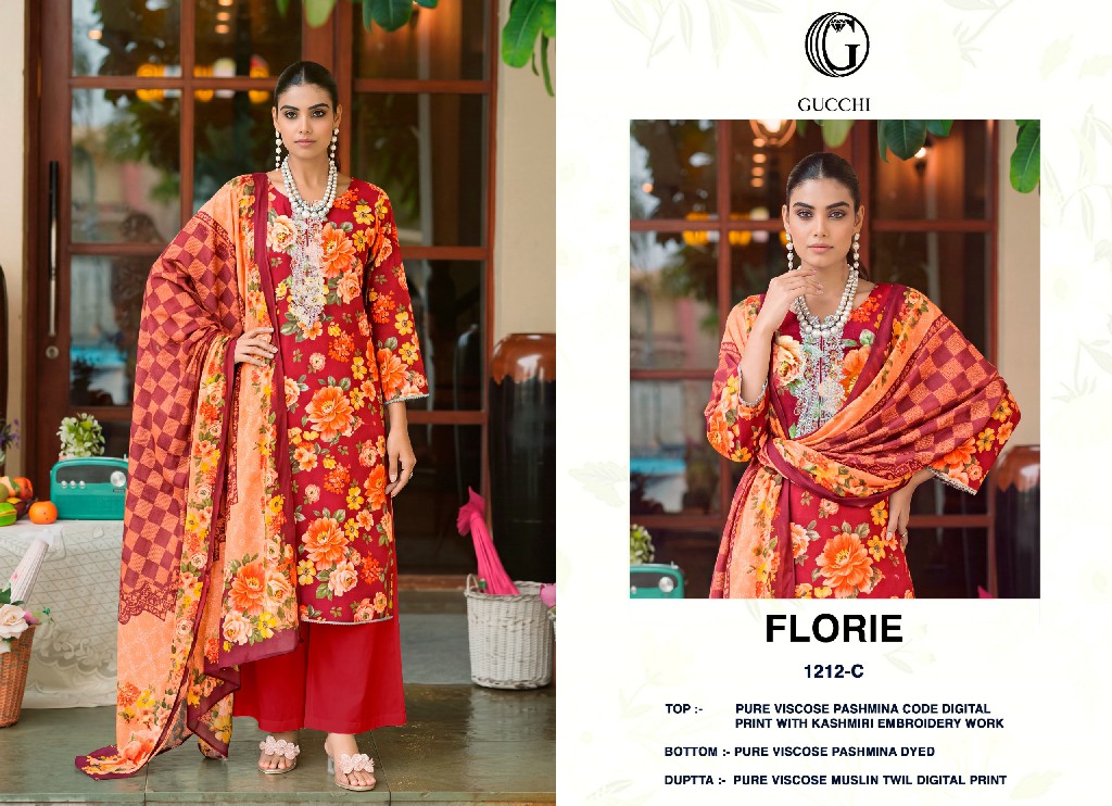 GUCCHI FLORIE D.NO 1212 WHOLESALE VISCOSE PASHMINA WINTER SPECIAL UNSTITCH SALWAR SUITS EXPORTER