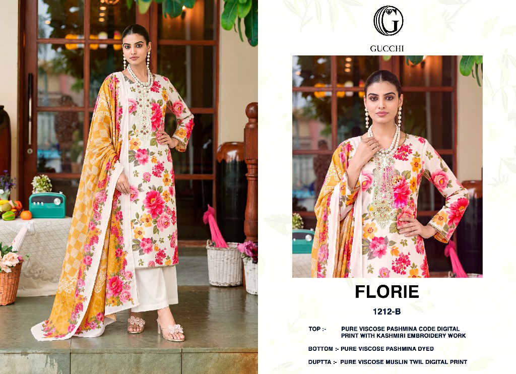 GUCCHI FLORIE D.NO 1212 WHOLESALE VISCOSE PASHMINA WINTER SPECIAL UNSTITCH SALWAR SUITS EXPORTER