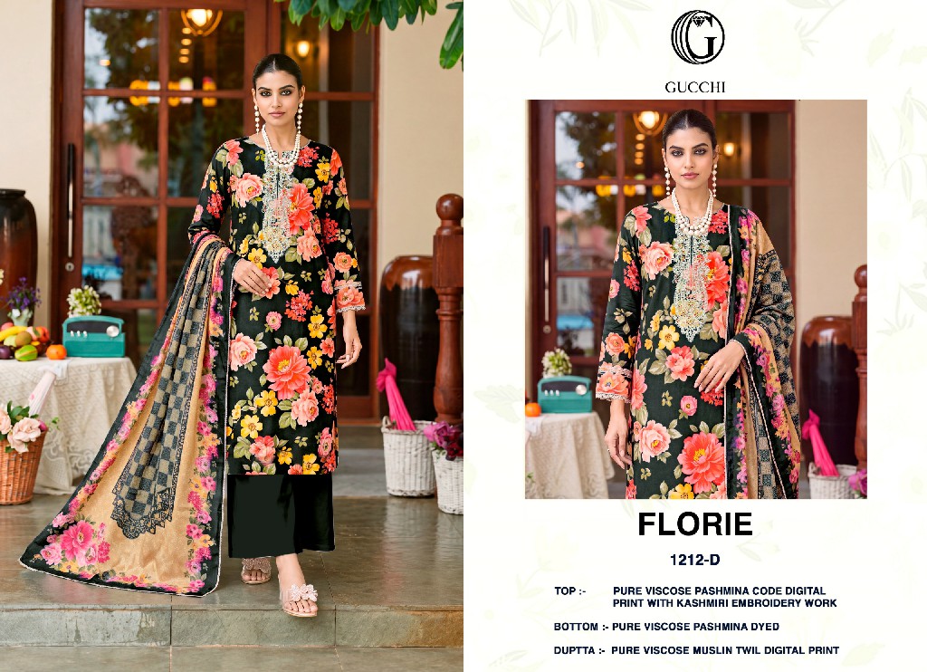 GUCCHI FLORIE D.NO 1212 WHOLESALE VISCOSE PASHMINA WINTER SPECIAL UNSTITCH SALWAR SUITS EXPORTER