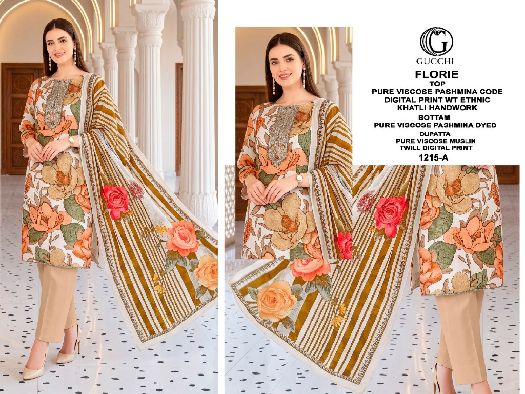GUCCHI FLORIE D.NO 1215 WHOLESALE VISCOSE PASHMINA WINTER CLASSIC UNSTITCH SALWAR SUITS SUPPLIER