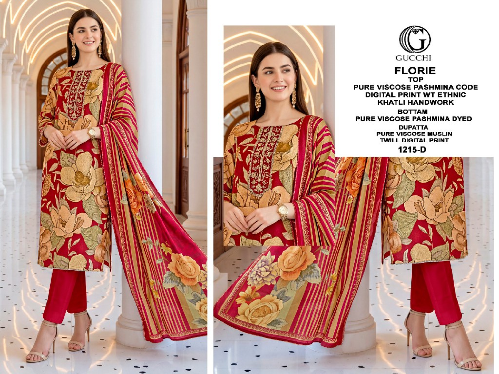 GUCCHI FLORIE D.NO 1215 WHOLESALE VISCOSE PASHMINA WINTER CLASSIC UNSTITCH SALWAR SUITS SUPPLIER