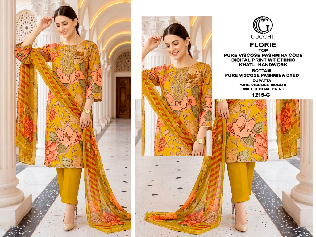 GUCCHI FLORIE D.NO 1215 WHOLESALE VISCOSE PASHMINA WINTER CLASSIC UNSTITCH SALWAR SUITS SUPPLIER