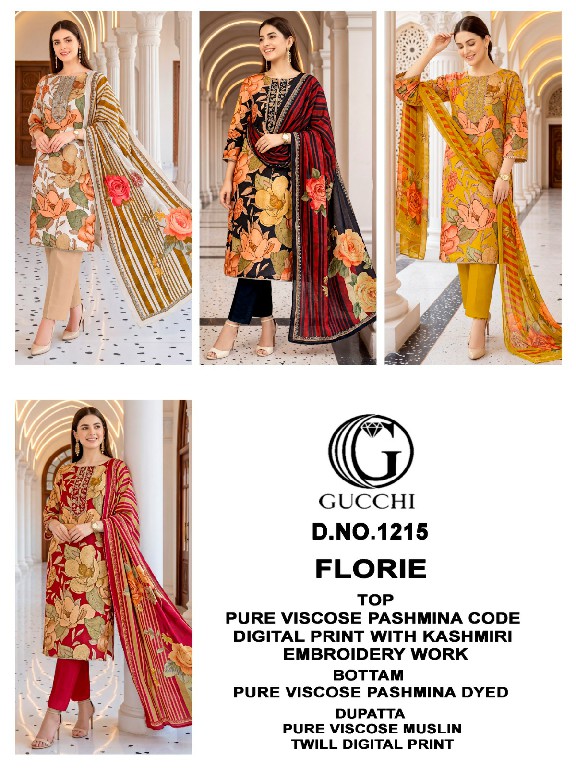 GUCCHI FLORIE D.NO 1215 WHOLESALE VISCOSE PASHMINA WINTER CLASSIC UNSTITCH SALWAR SUITS SUPPLIER