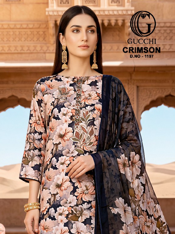 GUCCHI CRIMSON D.NO 1197 WHOLESALE VISCOSE PASHMINA WINTER COLLECTION UNSTITCH SALWAR SUITS FOR EXPORT