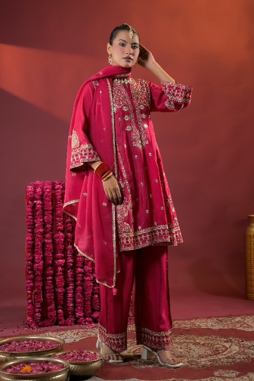 AFSANA TAJPOSH WHOLESALE READYMADE RUSSIAN DYED FESTIVE WEAR 3 PCS COMBO SET SUITS EXPORTER