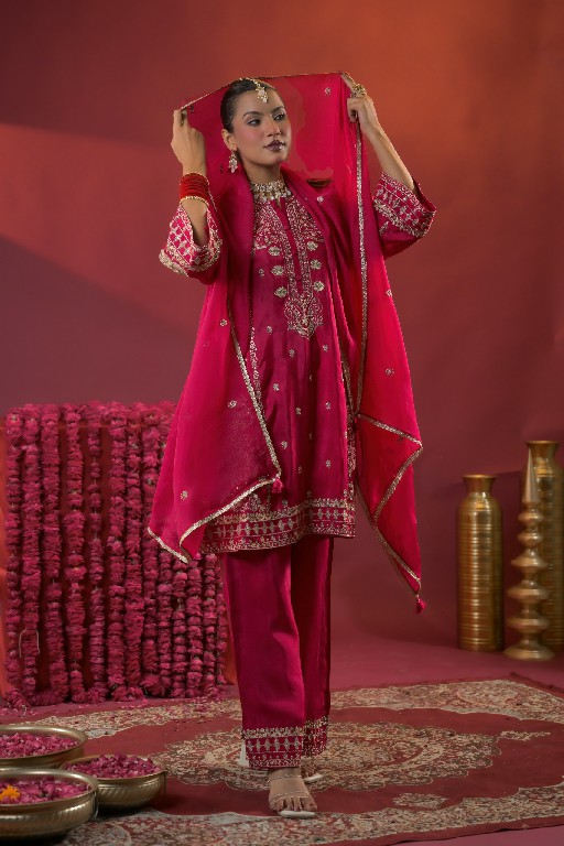 AFSANA TAJPOSH WHOLESALE READYMADE RUSSIAN DYED FESTIVE WEAR 3 PCS COMBO SET SUITS EXPORTER