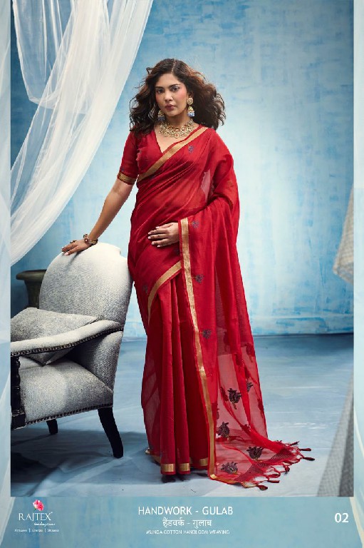 RAJTEX HANDWORK-GULAB WHOLESALE PURE MUNGA COTTON HANDLOOM WEAVING BEAUTIFUL INDIAN SAREES FOR WOMEN ONLINE