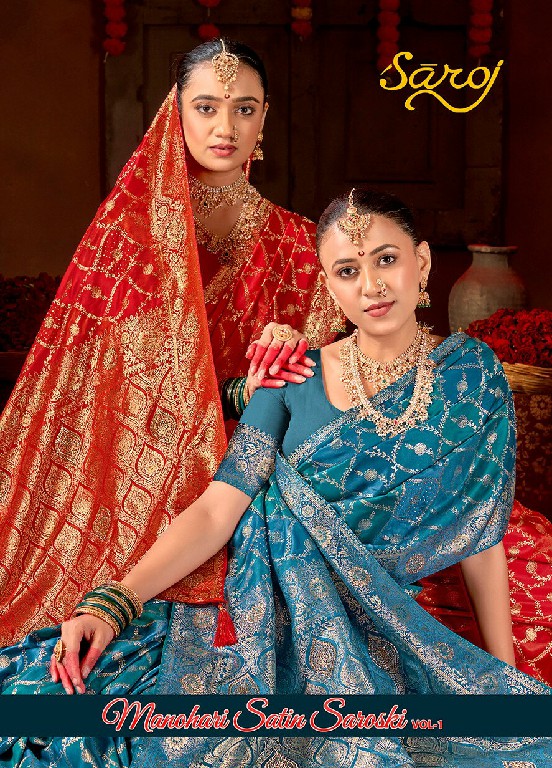 SAROJ MANOHARI SATIN SAROSKI VOL 1 WHOLESALE PURE SATIN SILK FESTIVE WEAR INDIAN SAREES FOR WOMEN ONLINE