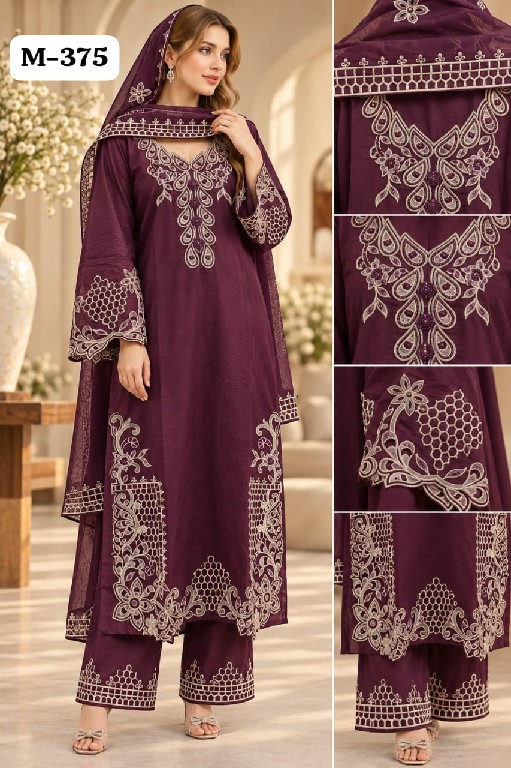 TEXTILEDEAL D.NO M-375 WHOLESALE READYMADE SHISHA SILK BEAUTIFUL 3 PCS COMBO SET SUITS SUPPLIER