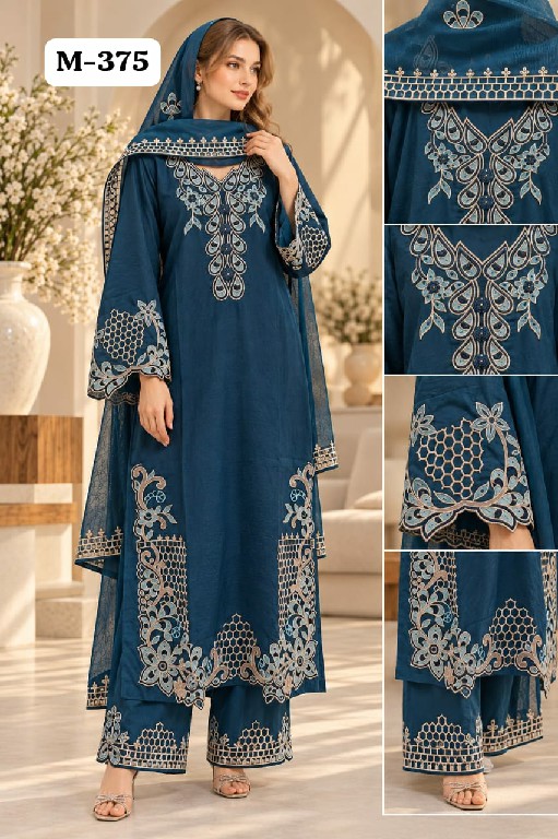 TEXTILEDEAL D.NO M-375 WHOLESALE READYMADE SHISHA SILK BEAUTIFUL 3 PCS COMBO SET SUITS SUPPLIER
