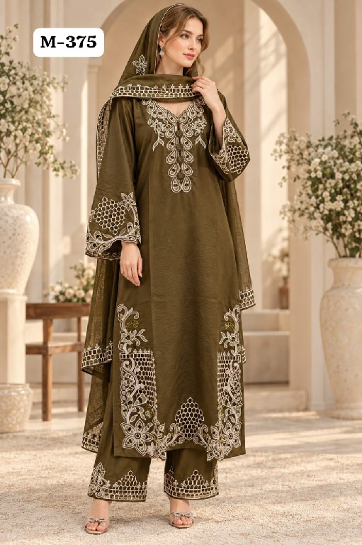 TEXTILEDEAL D.NO M-375 WHOLESALE READYMADE SHISHA SILK BEAUTIFUL 3 PCS COMBO SET SUITS SUPPLIER