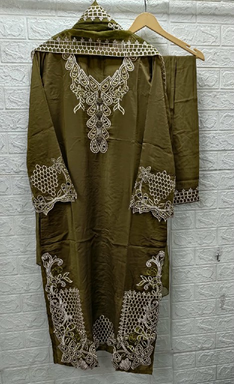 TEXTILEDEAL D.NO M-375 WHOLESALE READYMADE SHISHA SILK BEAUTIFUL 3 PCS COMBO SET SUITS SUPPLIER