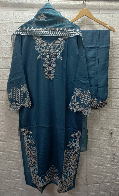 TEXTILEDEAL D.NO M-375 WHOLESALE READYMADE SHISHA SILK BEAUTIFUL 3 PCS COMBO SET SUITS SUPPLIER
