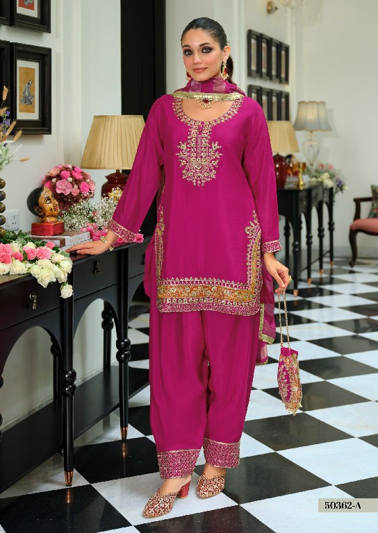 TEXTILEDEAL D.NO 50362-A WHOLESALE READYMADE CHINON BEATS WORK FESTIVE WEAR 3 PCS SUITS EXPORTER