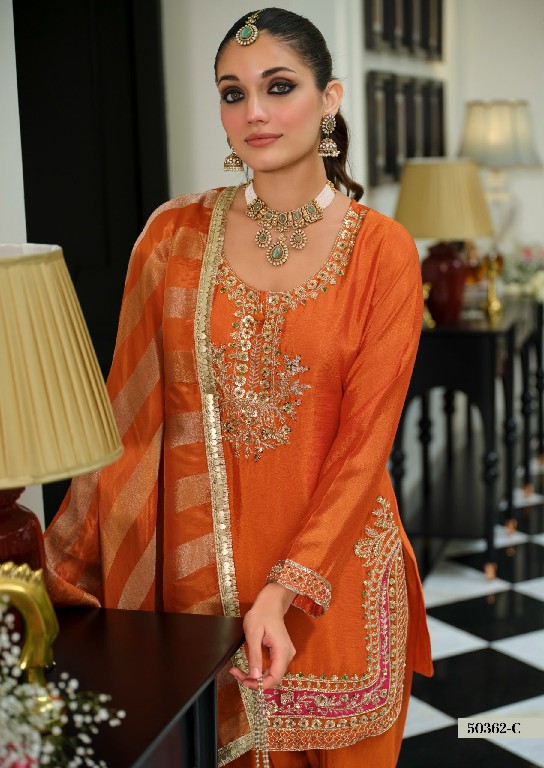TEXTILEDEAL D.NO 50362-C WHOLESALE READYMADE CHINON BEATS WORK ETHNIC WEAR 3 PCS SUITS FOR EXPORT