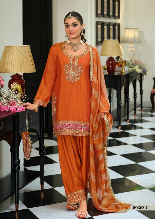 TEXTILEDEAL D.NO 50362-C WHOLESALE READYMADE CHINON BEATS WORK ETHNIC WEAR 3 PCS SUITS FOR EXPORT