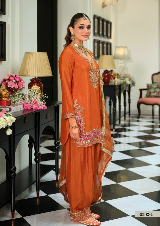 TEXTILEDEAL D.NO 50362-C WHOLESALE READYMADE CHINON BEATS WORK ETHNIC WEAR 3 PCS SUITS FOR EXPORT