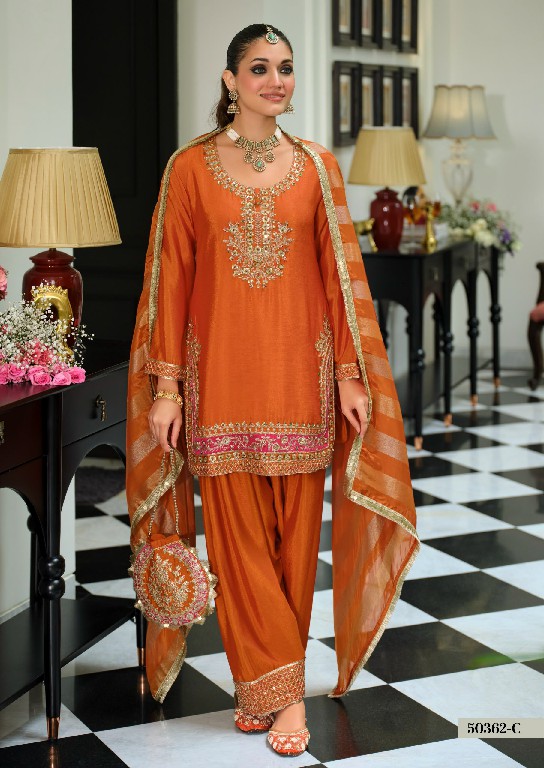 TEXTILEDEAL D.NO 50362-C WHOLESALE READYMADE CHINON BEATS WORK ETHNIC WEAR 3 PCS SUITS FOR EXPORT
