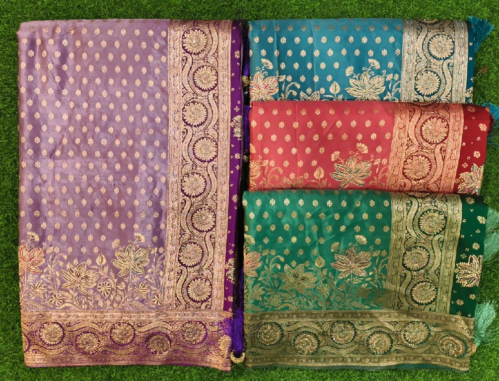 SAROJ PRIYAMILAN SATIN SAROSKI VOL 1 WHOLESALE HEAVY SATIN SILK FESTIVE WEAR INDIAN SAREES FOR WOMEN EXPORTER
