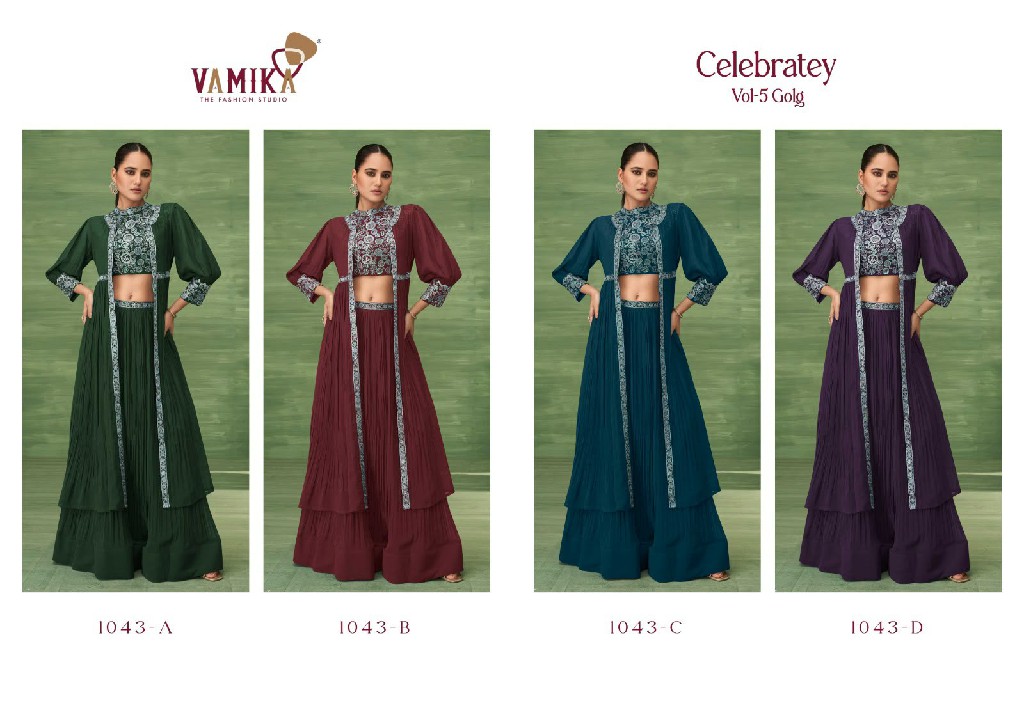 VAMIKA CELEBRITY VOL 5 GOLD WHOLESALE READYMADE PARTY WEAR INDO WESTERN DRESS FOR WOMEN ONLINE
