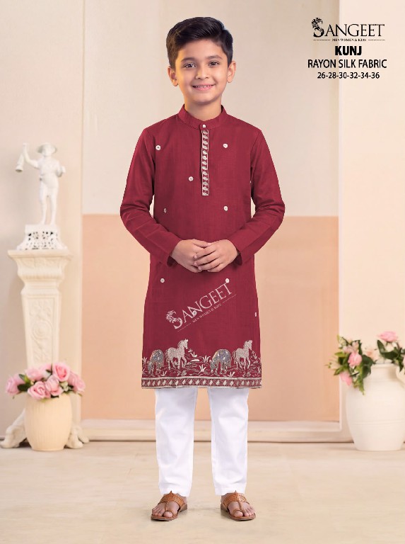 SANGEET KUNJ WHOLESALE READYMADE RAYON ROMAN SILK FESTIVE WEAR KURTA FOR KIDS ONLINE