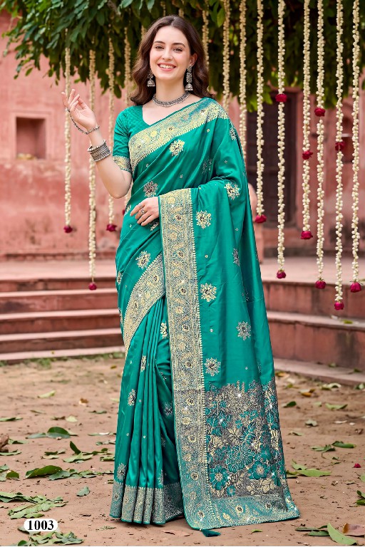 SAROJ ADVIKA SATIN SAROSKI VOL 1 WHOLESALE PURE SATIN SILK FESTIVE WEAR INDIAN SAREES FOR WOMEN EXPORTER