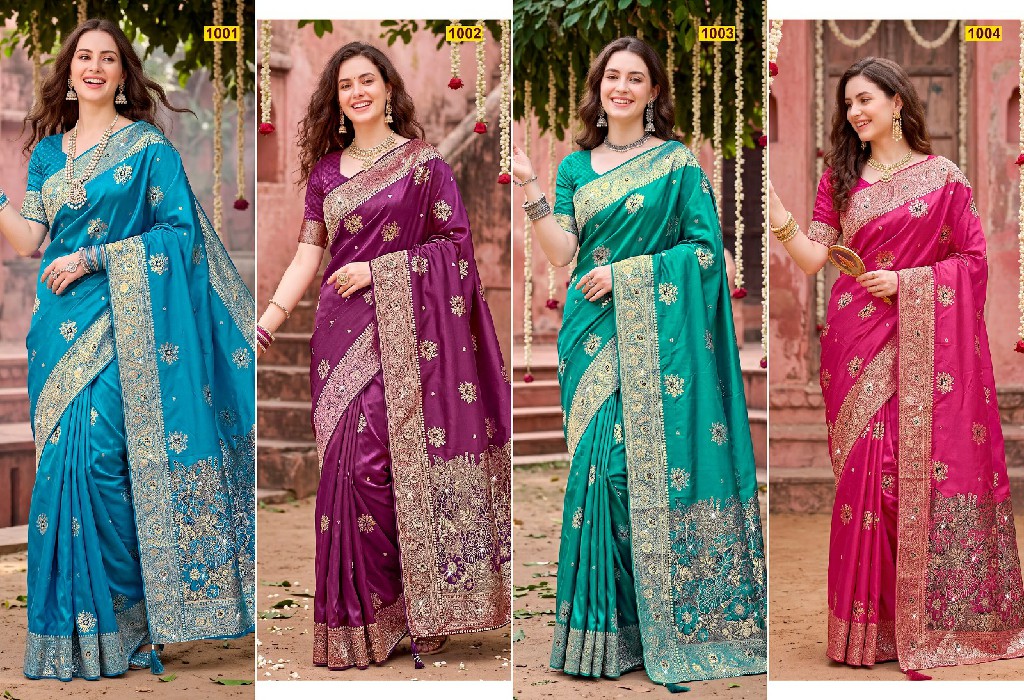 SAROJ ADVIKA SATIN SAROSKI VOL 1 WHOLESALE PURE SATIN SILK FESTIVE WEAR INDIAN SAREES FOR WOMEN EXPORTER