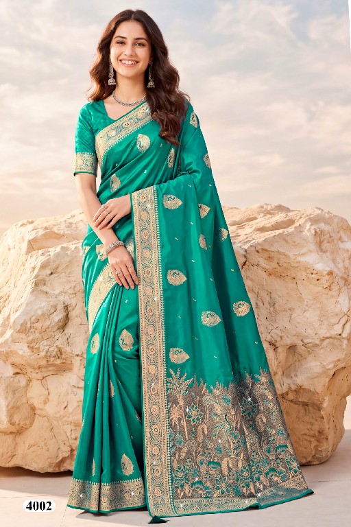 SAROJ ADVIKA SATIN SAROSKI VOL 4 WHOLESALE PURE SATIN SILK OCCASION WEAR INDIAN SAREES FOR WOMEN EXPORTER