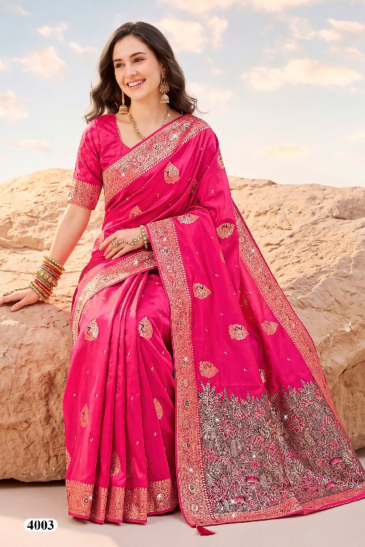 SAROJ ADVIKA SATIN SAROSKI VOL 4 WHOLESALE PURE SATIN SILK OCCASION WEAR INDIAN SAREES FOR WOMEN EXPORTER