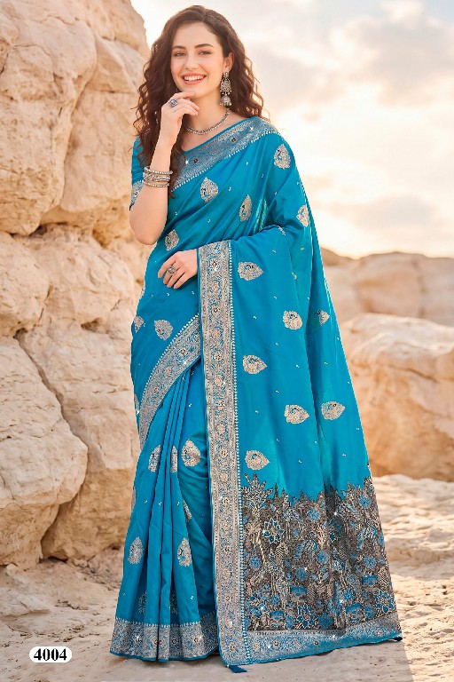 SAROJ ADVIKA SATIN SAROSKI VOL 4 WHOLESALE PURE SATIN SILK OCCASION WEAR INDIAN SAREES FOR WOMEN EXPORTER