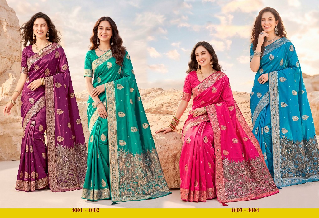 SAROJ ADVIKA SATIN SAROSKI VOL 4 WHOLESALE PURE SATIN SILK OCCASION WEAR INDIAN SAREES FOR WOMEN EXPORTER