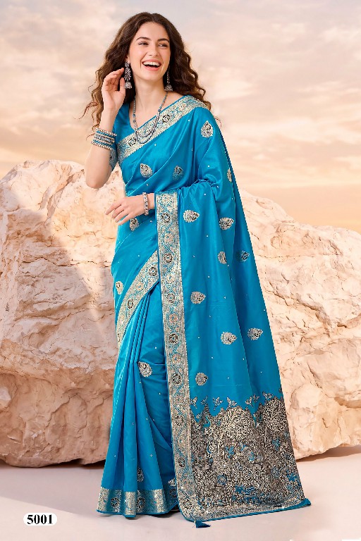 SAROJ ADVIKA SATIN SAROSKI VOL 5 WHOLESALE PURE SATIN SILK GORGEOUS LOOK INDIAN SAREES FOR WOMEN SUPPLIER