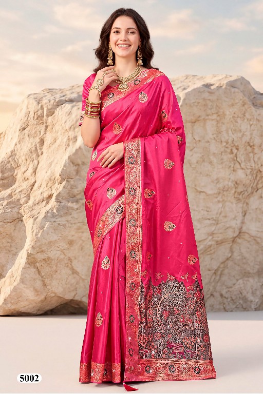 SAROJ ADVIKA SATIN SAROSKI VOL 5 WHOLESALE PURE SATIN SILK GORGEOUS LOOK INDIAN SAREES FOR WOMEN SUPPLIER