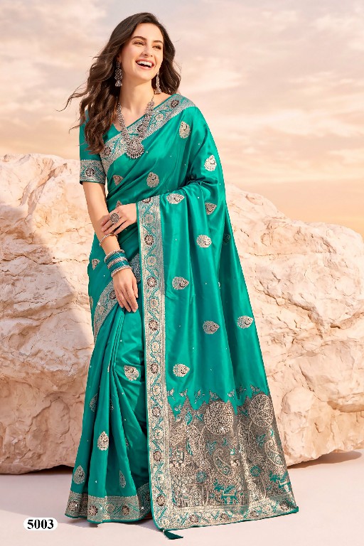 SAROJ ADVIKA SATIN SAROSKI VOL 5 WHOLESALE PURE SATIN SILK GORGEOUS LOOK INDIAN SAREES FOR WOMEN SUPPLIER