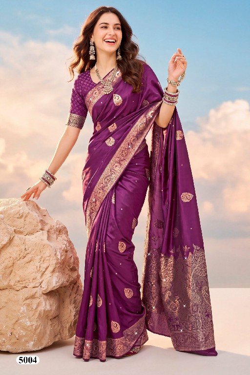 SAROJ ADVIKA SATIN SAROSKI VOL 5 WHOLESALE PURE SATIN SILK GORGEOUS LOOK INDIAN SAREES FOR WOMEN SUPPLIER
