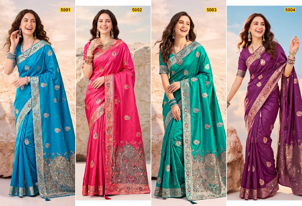 SAROJ ADVIKA SATIN SAROSKI VOL 5 WHOLESALE PURE SATIN SILK GORGEOUS LOOK INDIAN SAREES FOR WOMEN SUPPLIER
