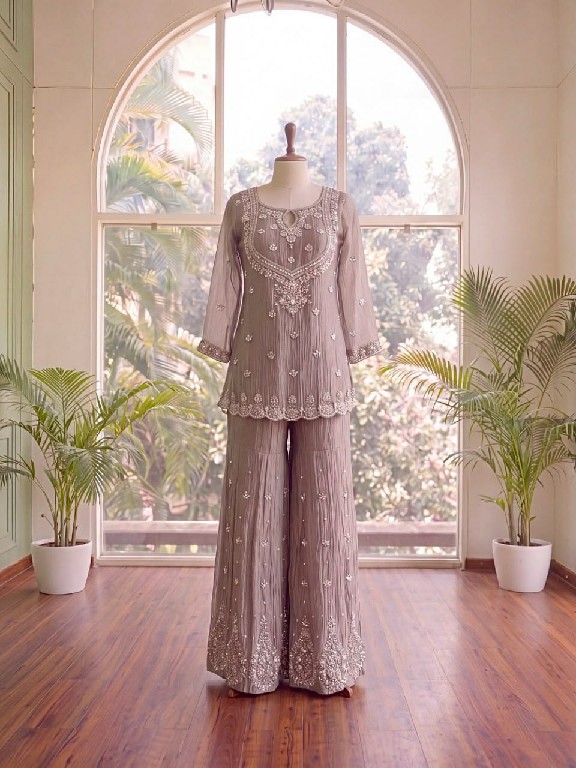 TEXTILEDEAL D.NO 6082 WHOLESALE READYMADE SALSA SILK PARTY WEAR TOP SHARARA WITH DUPATTA ONLINE