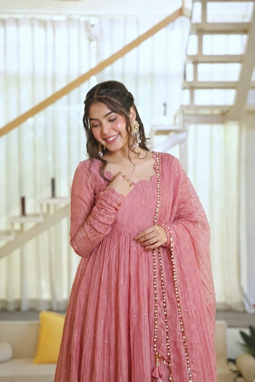 TEXTILEDEAL D.NO KD 1641 WHOLESALE READYMADE SALSA SILK DESIGNER GOWN PANT WITH DUPATTA EXPORTER