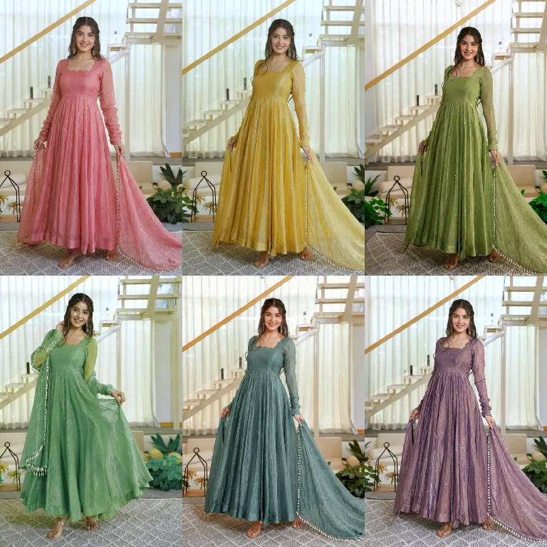TEXTILEDEAL D.NO KD 1641 WHOLESALE READYMADE SALSA SILK DESIGNER GOWN PANT WITH DUPATTA EXPORTER